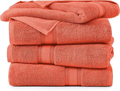 LANE LINEN 100% Cotton Zero Twist, Bath Towels (28"x54") - 4 Pieces - Large Towels for Bathroom - Quick Drying, Soft & Absorbent Large Shower Towel Set - Used in Gym, Hotel, Spa, Home - Living Coral