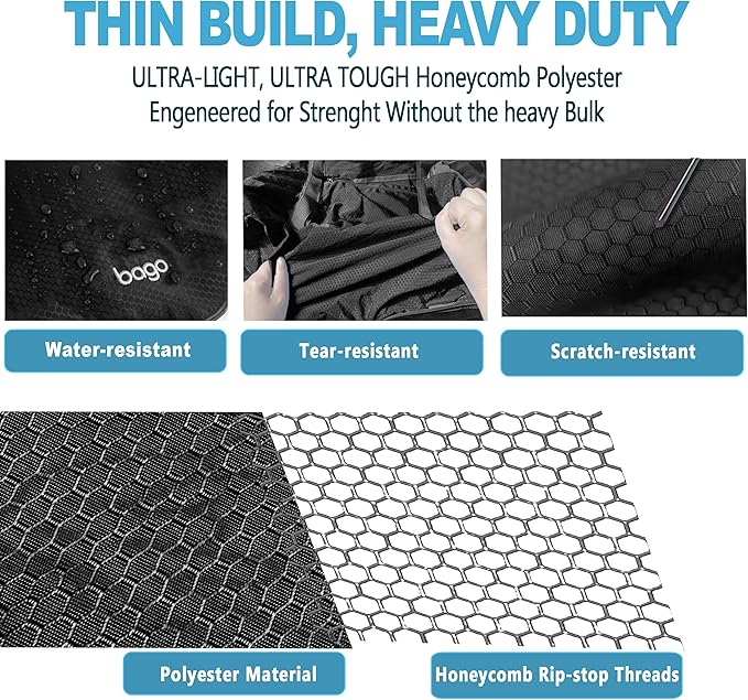 Bago Foldable Duffel Bags for Traveling Women & Men - 60L Medium Packable Duffle Bag for Travel with Shoe Compartment - Water Repellant, Heavy Duty, Lightweight Folding & Collapsible (All Black)