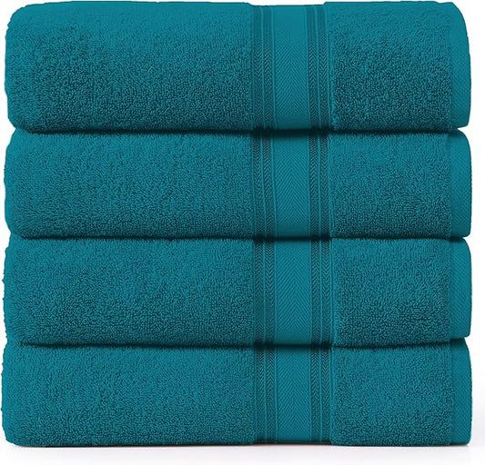 LANE LINEN 100% Cotton 4 Pack Bath Towels Set (30"x60") - Zero Twist, Large Cotton Towels for Bathroom - Quick Dry, Soft & Absorbent Bath Towel Set - Pre Shrunk, Wide Variety of Colors - Sea Port