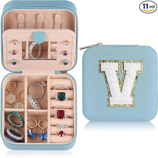 Parima Women's Jewelry Organizer | Necklace, Earring, Ring Organizer | Sky Blue, Letter V Travel Gift
