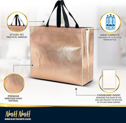 Nush Nush Large Rose Gold Gift Bags Bulk – Set of 30 Rose Gold Reusable Bulk Gift Bags With Handles - Perfect Goodie Bag for Birthday Party, Bachelorette, Christmas, Small Business - 13Wx5Dx11H
