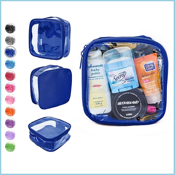 EzPacking Clear TSA Approved 3-1-1 Travel Toiletry Bag for Carry On/Quart Size Transparent Liquids Pouch for Airport Security/Reusable See Through Vinyl & PVC Plastic Organizer Men Women (Royal Blue)