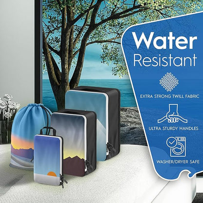 4-Piece Luxury Compression Packing Cubes & Bags for Travel – Maximize Space in Luggage with HybridMax Double-Capacity Design, 50 Luggage Tags, Patented Suitcase Organizer Bags, Lifetime Satisfaction