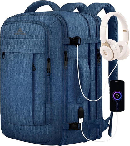 Large Travel Laptop Backpack for Men, 50L Carry On Backpack, Expandable Laptop Bag Water Resistant Overnight Weekender Gym Daypack Traveling Backpack, Traveler Gifts, Blue