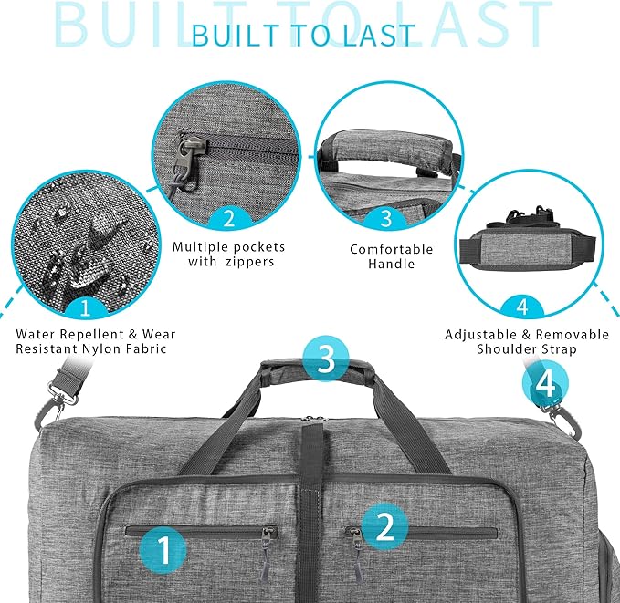 Vomgomfom 65L/85L/115L Foldable Travel Duffle Bag, Lightweight Checked Luggage with Shoe Compartment, Water-Resistant Weekender Overnight Bag for Men & Women