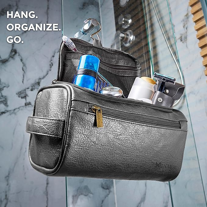 MINARAI Mens Toiletry Bag with Razor Case Included – Reinforced Stitching, Padded Panels, Holds Shape Trip After Trip, Ideal for Tight Hotel Sinks with Hook, Built for Men Who Travel Hard – GREY
