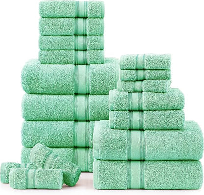 LANE LINEN 18Piece Bathroom Towels – Luxurious 100% Cotton, Zero Twist, Includes 6 Bath, 6 Hand & 6 Washcloths, Quick-Dry, Lightweight, Everyday Essential, Machine Washable – Aqua Sky