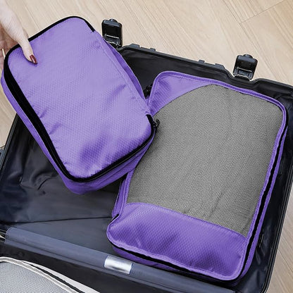 8-Piece Packing Cubes for Travel, Mesh Luggage Organizers with Shoe Bag, Toiletry Bag, Laundry Pouches, 4 Sizes (XL/L/M/S) for Suitcase Organization, Men Women Kids, Purple