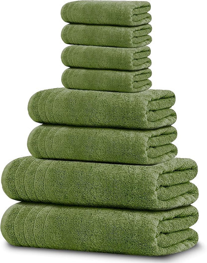 Tens Towels Pack of 8 Towels Set, 2 Extra Large Bath, 2 Hand, 4 Washcloths, 100% Cotton, Lighter Weight, Quicker to Dry, Super Absorbent, Perfect for Bathroom, Green