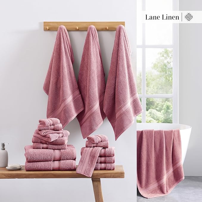 LANE LINEN Luxury Bath Towel Set - 6 Piece Set, 100% Cotton Bathroom Towels, Zero Twist, Quick Dry Shower Towels, Absorbent Towel, 2 Bath, 2 Hand, 2 Wash Cloths - Wishful Mauve
