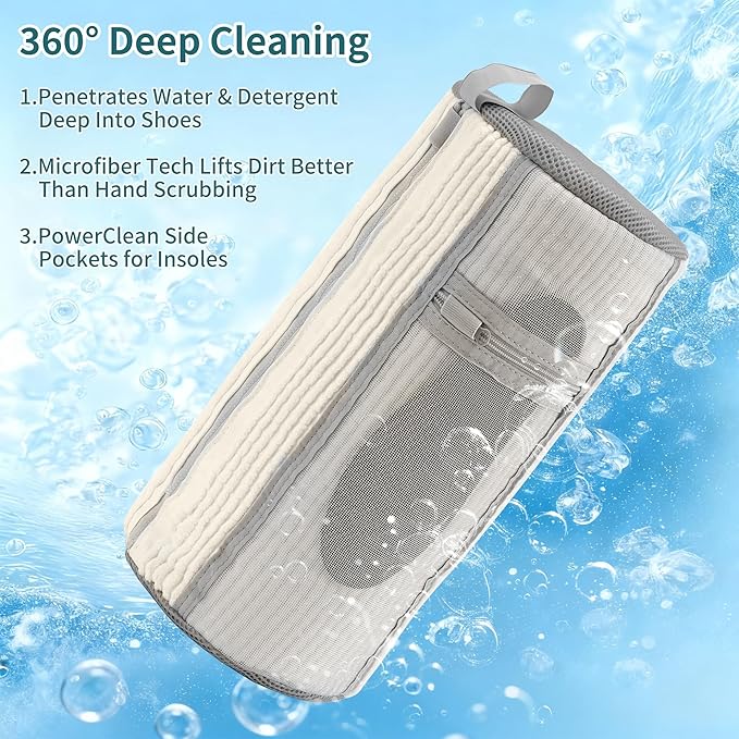 Shoe Washing Machine Bag: 2 pcs Shoe Bag for Washing Machine and dryer - Durable Zipper - 360° Deep Clean - Reusable laundry Bag for Sneaker/Slippers/Tennis/Runing Shoes & Insole(White)