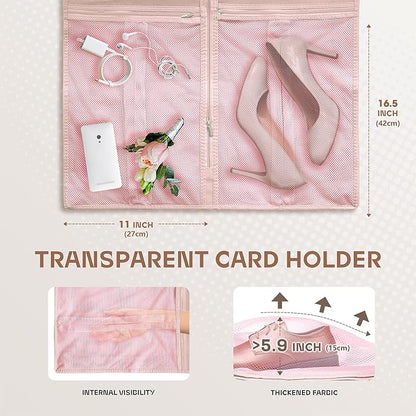 43" Travel Garment Bag with Accessories Zipper Pocket, Heavy Duty Suit Bag for Suits, Tuxedos, Dresses, Coats, Pink, 1 pack