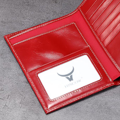 HISCOW Italian Leather Passport Holder for Travel - RFID Blocking Wallet Cover with Secure Organizer for Men & Women, US & Foreign Trips, Antiqued Red