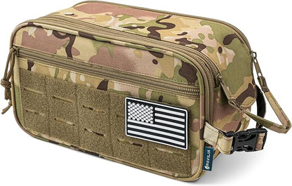 PAVILIA Tactical Toiletry Bag for Men, Travel Hygiene Bag, Military Gear Dopp Kit, Water Resist Molle Accessories Pouch, Mens Shaving Essentials, Gym Bathroom Shower Small Toiletries Tool EDC, Camo