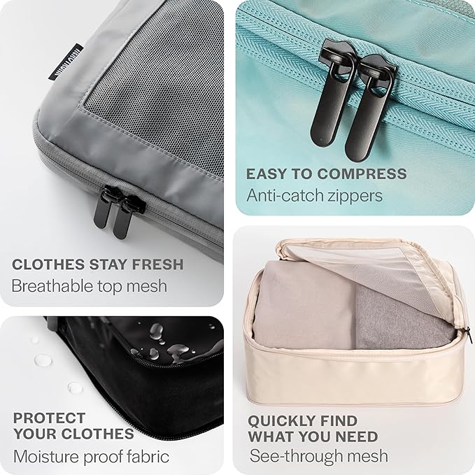 Aerotrunk Compression Packing Cubes for Travel - Luggage Organizer Bags - Double Zipper Packing Cubes for Suitcases (2-Pack, Olive)