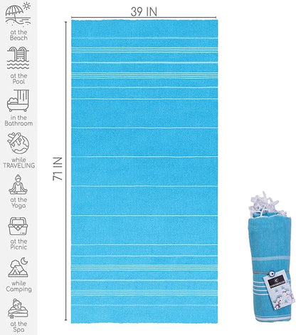Turkish Beach Towel with Travel Bag 39 x 71 Quick Dry Sand Free Lightweight Large Oversized Beach Towel Turkish Towels Light Beach Towel Travel Towels (Turquoise)