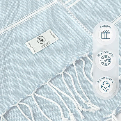 Turkish Beach Towel Absorbent & Lightweight Extra Large (39" x 71") - Quick Dry, Versatile and Functional as - Bath Sheet, Yoga Mat, Pool and Swim Towel, Travel Blanket - Aqua Blue