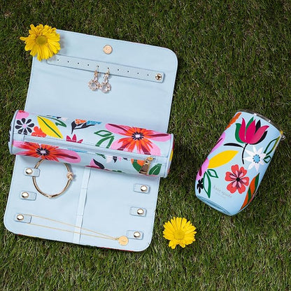 kate spade new york Travel Jewelry Case Organizer, Fabric Jewelry Box for Women, Cute Jewelry Organizer Holds Necklaces, Rings, Bracelets, Small Jewelry Roll (Safari Floral)