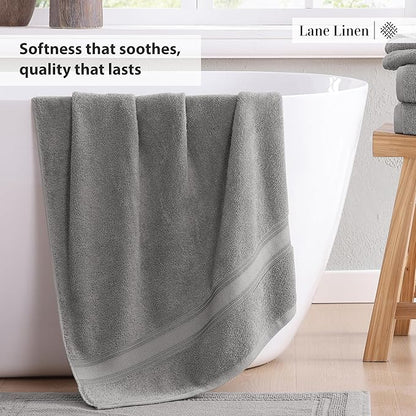 LANE LINEN Luxury Bath Towels Set - 3 Piece 100% Cotton Bathroom Towels, Quick Dry, Extra Aborbent, Super Soft Towels Set 1 Hand Towel, 1 Wash Cloths, 1 Bath Towel, Space Grey
