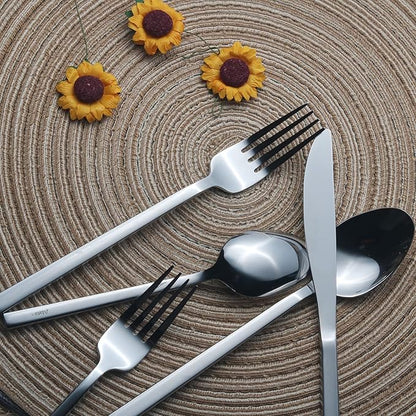 Alata Cube 60-Piece Forged Stainless Steel Flatware Set Cutlery Set, Silverware Set Service for 12, Mirror Finish, Dishwasher Safe