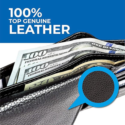 RFID Blocking Stylish Genuine Leather Wallet for Men - Excellent as Travel Bifold - Credit Card Protector