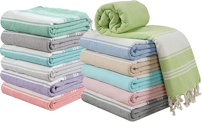 LANE LINEN Turkish Beach Towels Set of 12, Oversized Beach Towel, Lightweight Beach Essentials for Women, Large Pool Towel, Absorbent & Quick Dry, Sand Free Beach Towel, 39"x71" - Dazzling Dozen