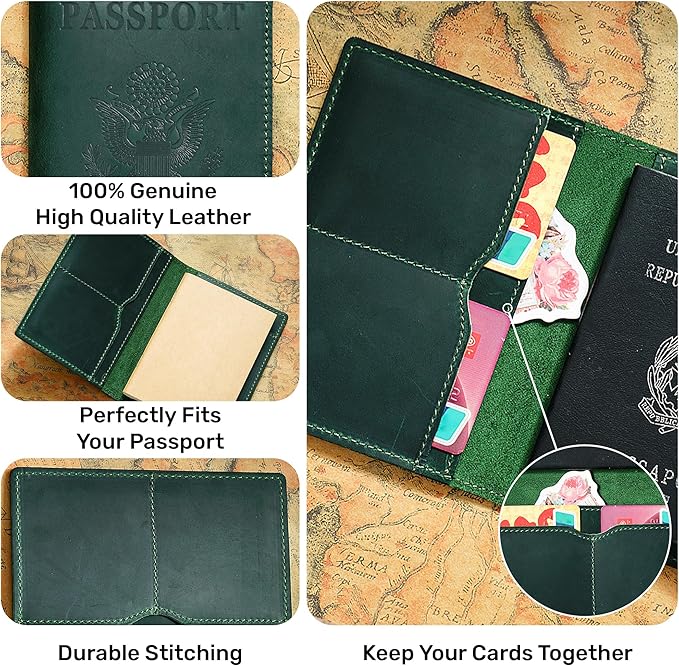 HIFA Leather Passport Holder, Handmade Passport Cover with Card and Ticket Slot - Genuine Leather, Elegant Design, Easy Access - Passport Case, Passport Wallet, Passport Holder