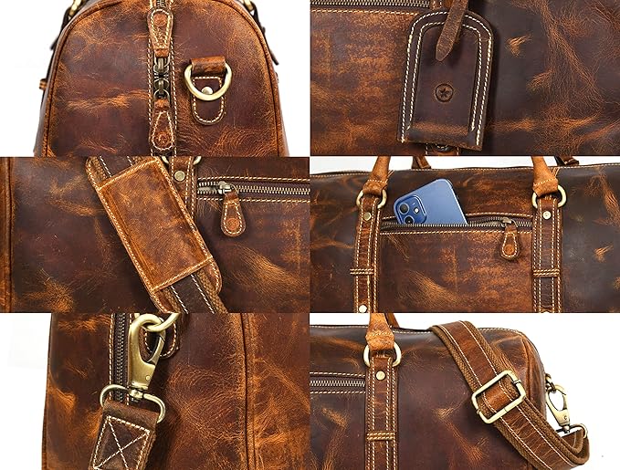Leather Duffel Bag for Men & Women Travel, Weekend, Overnight, Gym Bag