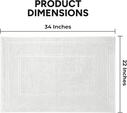 Avalon Towels White Bath Mat - 100% Cotton Set of 2 Absorbent Bathmat - Bathroom Mats Quick Dry Bath Mats for Bathrooms (22x34 Inches)