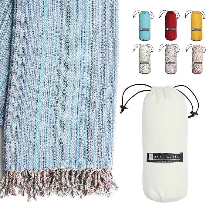 BAY LAUREL Turkish Beach Towel with Travel Bag 39 x 71 Quick Dry Sand Free Lightweight Large Oversized Towels Light