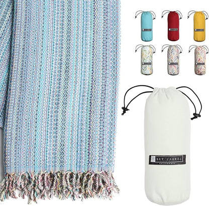 BAY LAUREL Turkish Beach Towel with Travel Bag 39 x 71 Quick Dry Sand Free Lightweight Large Oversized Towels Light