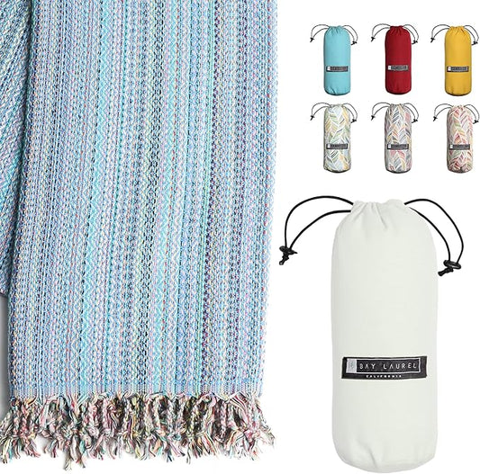 BAY LAUREL Turkish Beach Towel with Travel Bag 39 x 71 Quick Dry Sand Free Lightweight Large Oversized Towels Light