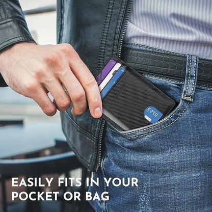 Buffway Slim Minimalist Front Pocket RFID Blocking Leather Wallets for Men and Women - Peak Black