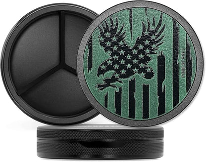 Leather-Faced Metal Pouch Can | Metal Container | Slim EDC Pocket Tin | Airtight & Moisture-Resistant | Daily Organizer | Pill Case & Travel Tin | Father’s Day Gift for Dad | (American Flag, Black)