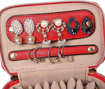 Angelina's Palace Jewelry Organizer Case Bridesmaid Gifts Travel Bag Vegan Leather Box for Necklace Earring Bracelet Ring(bright red)
