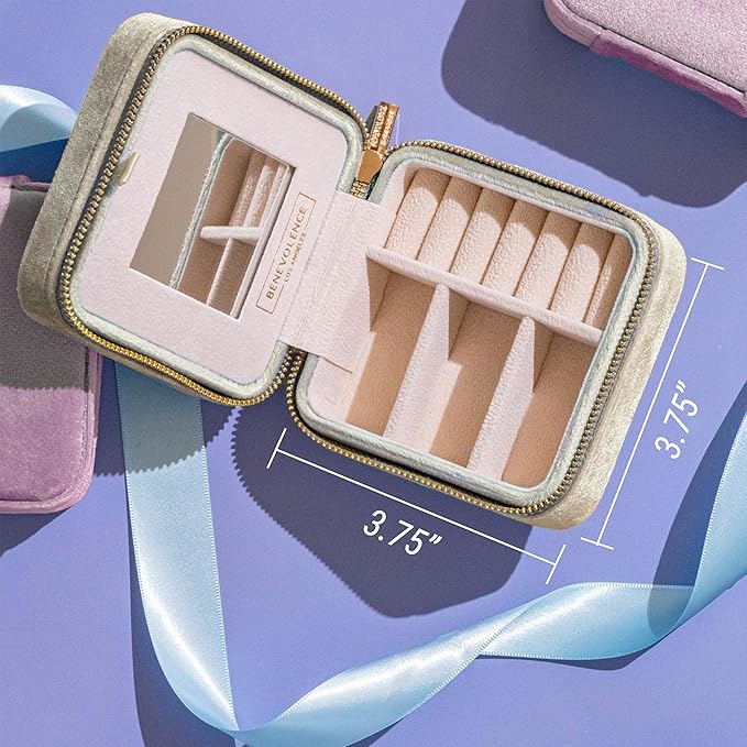 Benevolence LA Plush Velvet Jewelry Box | Travel Jewelry Case Organizer with Mirror | Featured in Oprah's Favorite Things | Best Gifts For Daughter, Girlfriend, Mom | Gifts For Her - Champagne