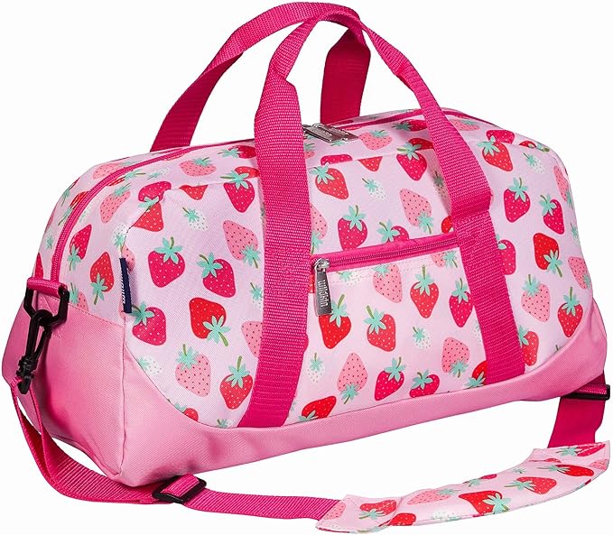 Wildkin Kids Overnighter Duffel Bag – Carry-On Size, Ideal for School & Sleepovers – Strawberry Patch