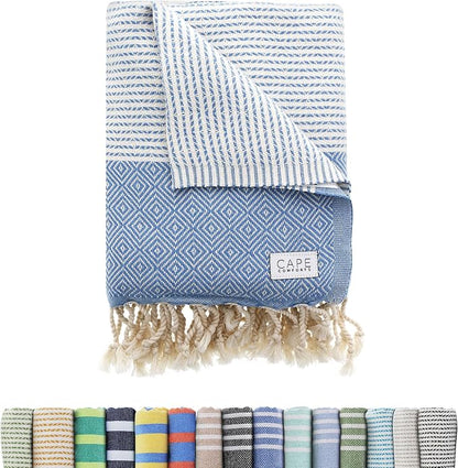 Oversized Turkish Beach Towel, Diamond Dobby Denim Blue - 37'' x 67'' - Super Soft & Lightweight | Quick Dry Sand Free Travel Towels for Beach or Bath | Gifts