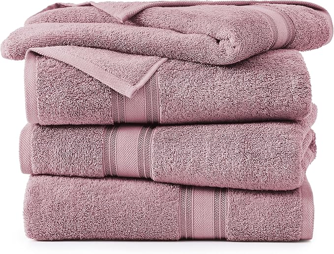 Lane Linen 100% Cotton Bath Sheets 4 Pack (35"x66") - Zero Twist Cotton Extra Large Bath Towels Set - Quick Dry, Soft & Absorbent Oversized Towel Set - Holds Well after Multiple Washes - Wishful Mauve