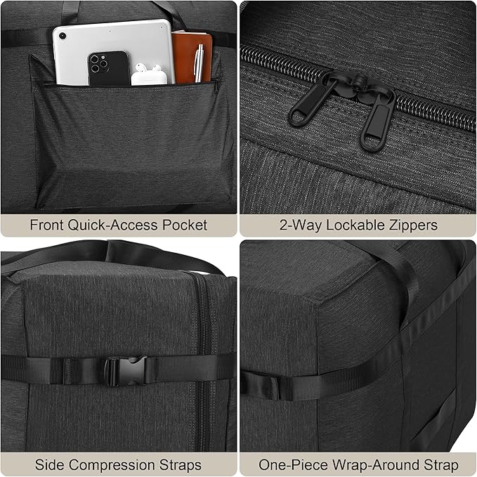 SUNUP Large Duffle Bag for Travel, 80L Foldable Travel Duffel Bag for Men Women, Waterproof Overnight Weekender Moving Storage Bags, Black