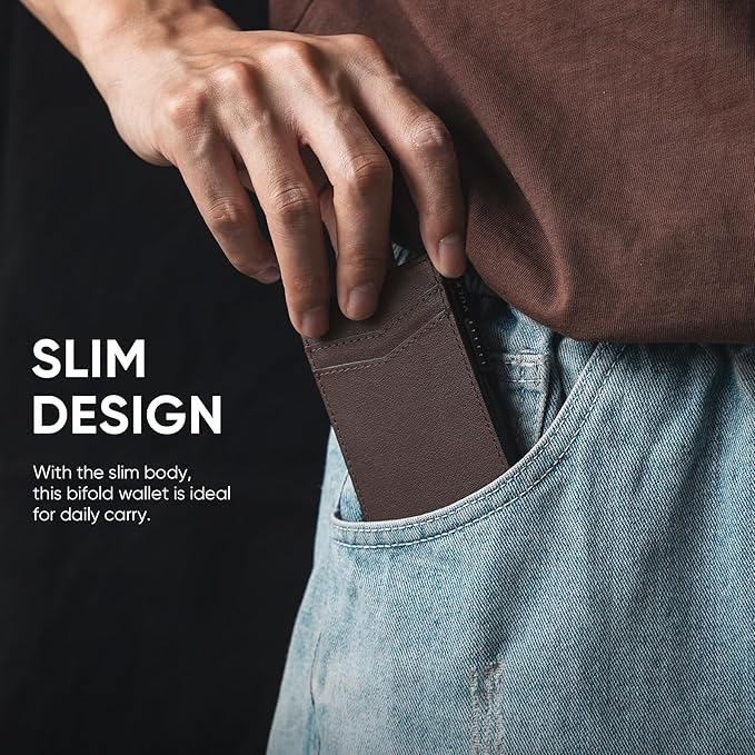 VULKIT Men's Slim Wallet Pop Up Card Holder RFID Blocking Metal Wallet Minimalist Design Holds Up to 11 Cards, Nappa Leather