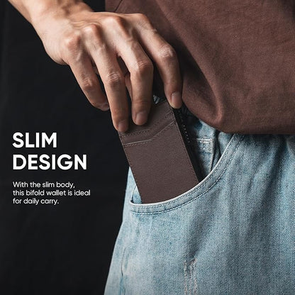 VULKIT Men's Slim Wallet Pop Up Card Holder RFID Blocking Metal Wallet Minimalist Design Holds Up to 11 Cards, Nappa Leather