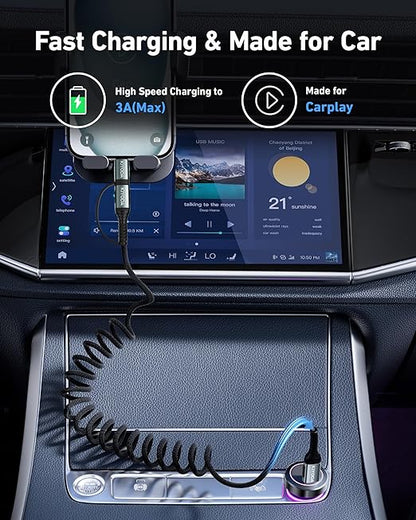 Coiled USB C to USB C and Lightning Cable 2 in 1, 3FT 2Pack Braided Cord Fast Charging Type C Car Charger for iPhone 17 16 15 14 13 12 11,iPad, Samsung Galaxy, Google Pixel, Moto, LG, TCL Phones