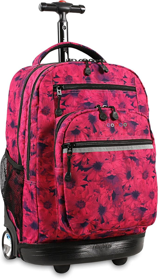J World Sundance Laptop Rolling Backpack for Girls Boys. Roller Bookbag with Wheels, Bellis