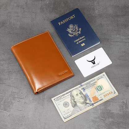 HISCOW Italian Leather Passport Holder for Travel - RFID Blocking Wallet Cover with Secure Organizer for Men & Women, US & Foreign Trips, Antiqued Brown