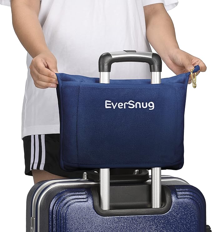 EverSnug Travel Blanket and Pillow - Premium Soft 2 in 1 Airplane Blanket with Soft Bag Pillowcase, Hand Luggage Sleeve and Backpack Clip (Navy Blue)