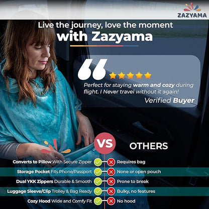 3-in-1 Travel Blanket Airplane – Compact with Bag & Pillow Combo Set, Ultra-Soft Fleece | Packable Blanket Compact | Hidden Pocket | Trolley Sleeve | Carabiner | Travel Essentials (Aqua Teal)