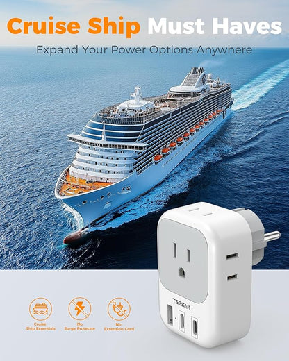 TESSAN 2 Pack Type E F Plug Adapter (2 USB-C), France Spain South Korea Power Adapter with 4 Outlets 3 USB, European Travel Adaptor for US to Germany Iceland Greece Portugal