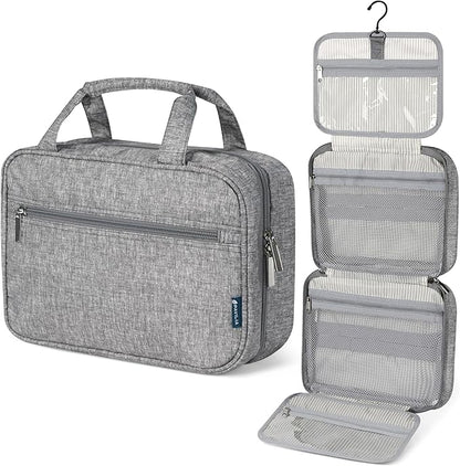PAVILIA Hanging Toiletry Bag Travel Bag Women Men, Foldable Cosmetic Organizer, Roll up Makeup Bag, Water Resistant Accessories Toiletries, Large Travel Essentials Kit (Heather Grey)