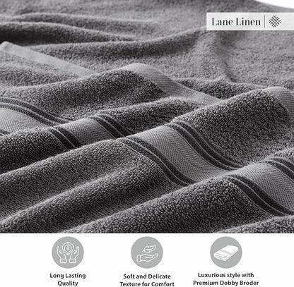 LANE LINEN 100% Cotton 4 Pack Bath Towels Set (28"x54") - Zero Twist, Large Cotton Towels for Bathroom - Quick Dry, Soft & Absorbent Bath Towel Set - Remains Soft After Multiple Washes - Cool Grey